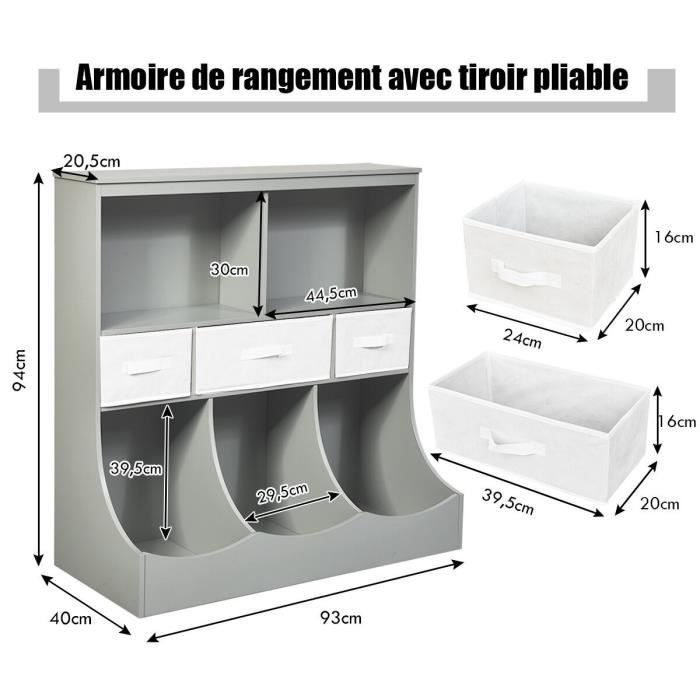Bibliothèque Enfant COSTWAY 5 Cases - Rangement Jouets Et Livres 111x61cm En Bois Avec Bords Arrondis