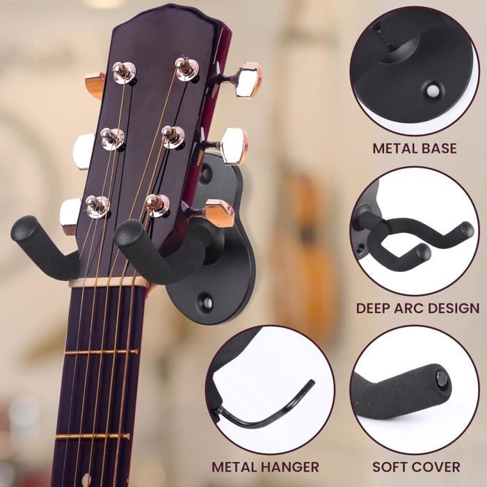 Lot 4 Crochets Muraux Guitare MOREYES - Support Acoustique Électrique Ukulélé Basse