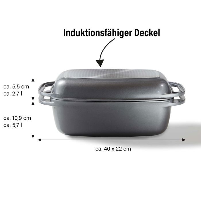 STONELINE Cocotte Rectangulaire 40x22 Cm Avec Couvercle - Fonte D’Aluminium Antiadhésive Induction Et Four