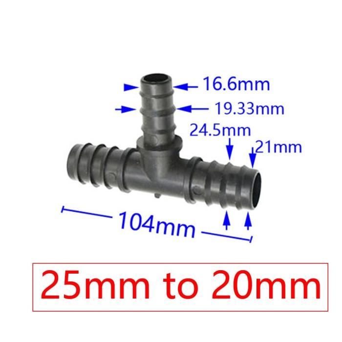 25mm to 16mm -Connecteur en T de tuyau d'arrosage de 1 à 3-4