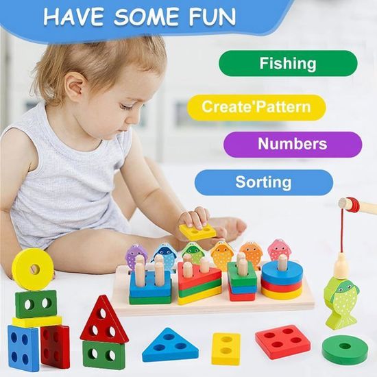 KURENY Jeu éducatif Jeu De Pêche Magnétique Montessori Kureny - Jouet En Bois Pour Enfants 2 à 5 Ans, Multicolore Puzzle Bois