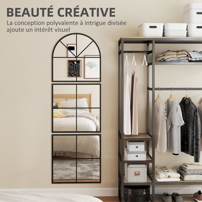 Miroir Mural Arche HOMCOM - 110x65 Cm, Cadre Bois Brun Foncé, Prêt à Accrocher