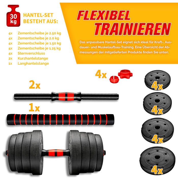Lot De 2 Haltères Courts 30 Kg Réglables - Barre + Disques Fitness Musculation Maison (Noir)