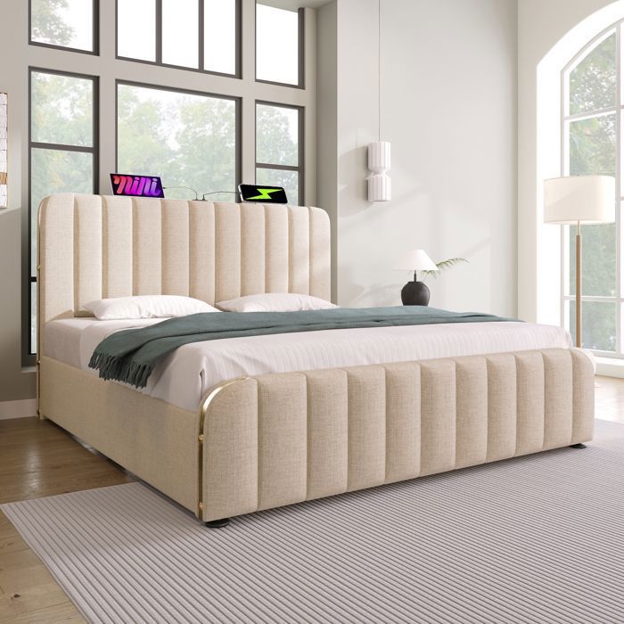 Canapé-lit 90x190 Cm Avec Lit Gigogne, Accoudoirs USB Et Type-c, Lin Beige - Lit gigogne Canapé-lit 90x190 Cm Avec Lit Gigogne, Accoudoirs USB Et Type-c, Lin Beige - Lit gigogne