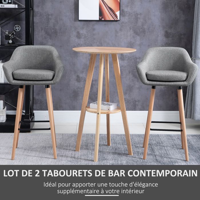 eSituro 2 X Tabouret de Bar avec Repose-Pieds Pied en Bois Assise en