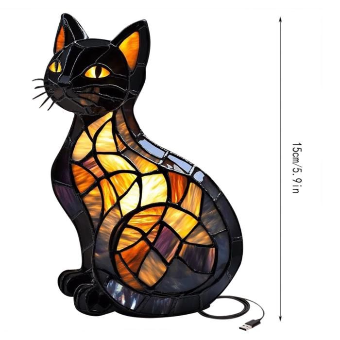 Générique Lampe De Table En Vitrail Représentant Un Chat, 2025 Série De Lampes De Table À LED 3D