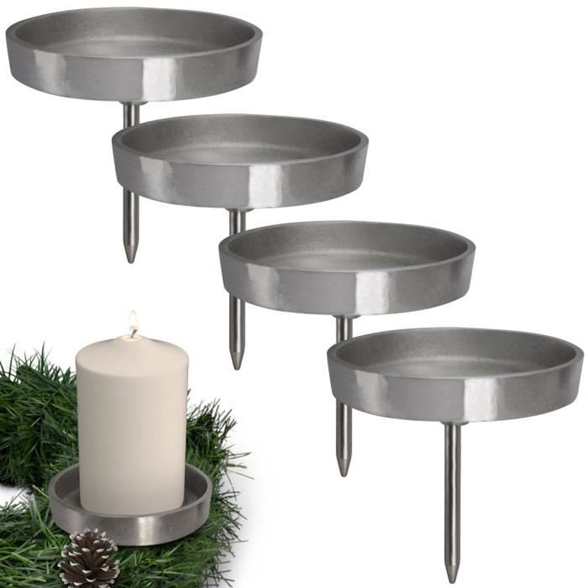 Couronne De L'Avent Longue En Métal Noir - Porte-bougies Chauffe-plat Avec Cerf Et Sapin | Décoration Noël élégante