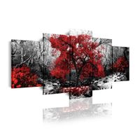 DekoArte - Impression Sur Toile Moderne | Décoration Salon Chambre | Paysage Noir Blanc Arbres Rouges Nature | 5 Pièces 200 x 100