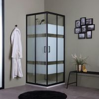 Cabine de douche en verre sérigraphié avec profilés noirs 90x90 - Kiamami Valentina