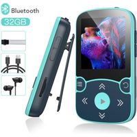 Lecteur MP3 Bluetooth AGPTEK 32Go avec Clip et Podomètre - HiFi sans perte - Radio FM/Podo - Bleu