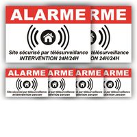 Stickers Autocollant Alarme Maison - Lot x6 : 150x100mm (x2) + 75x50mm (x4) - Plastification Anti UV - garantie 5 ans - ARB