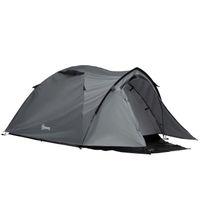 Tente de camping 2-3 personnes montage facile 2 portes fenêtres dim. 3,25L x 1,83l x 1,3H m fibre verre polyester PE gris
