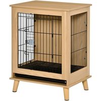 PawHut Cage pour chien cage pour animaux sur pied plateau amovible porte verrouillable en acier panneaux de particules aspect bois