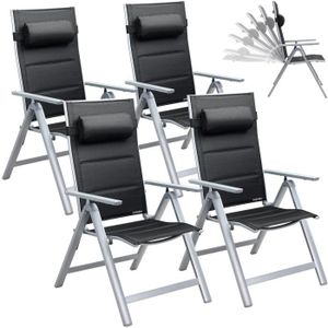 FAUTEUIL JARDIN  Set de 4 chaises de jardin aluminium dossier réglable 8 positions rembourrage max. 120kg chaise à dossier haut chaise pliante