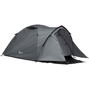 TENTE DE CAMPING Tente de camping 2-3 personnes montage facile 2 portes fenêtres dim. 3,25L x 1,83l x 1,3H m fibre verre polyester PE gris