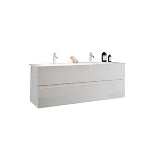 SALLE DE BAIN COMPLETE Meuble de salle de bain suspendu avec deux vasques et 2 tiroirs, collection VIENNE. Coloris blanc brillant