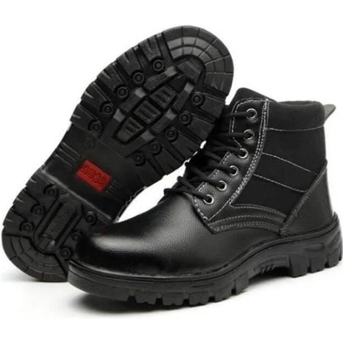 Chaussures de sécurité en cuir fendu pour hommes, baskets à bout en acier,  bottes de travail noires, pour la cuisine, le travail industriel -  AliExpress