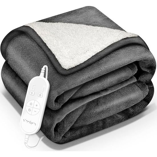 Couverture Chauffante 180x130 Cm Flanelle Douce - 10 Niveaux Chaleur, Minuterie 9h, Lavable