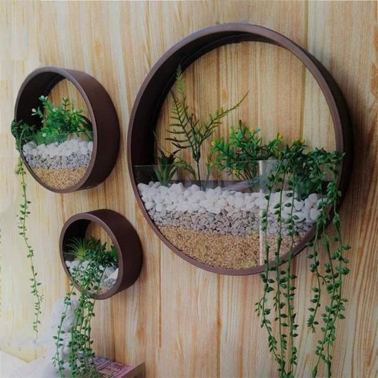 2 Vases Muraux En Bois Wlicon - Pour Fleurs Séchées Ou Artificielles | Décoration Salon, Chambre 40cm
