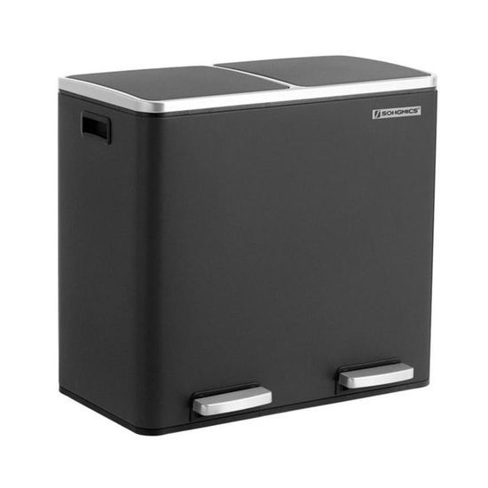 Poubelle Double Compartiment 5 Gal - Couvercle Bouton-Poussoir - Pour Tri Recyclage Cuisine Maison - 9