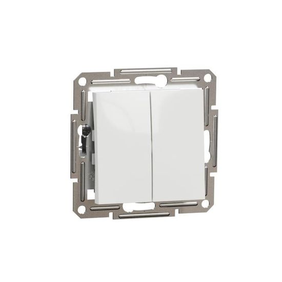 Interrupteur Double Blanc Brillant - 250V/10A, Encastrable, IP20, Pour éclairage Intérieur, Sans Boîte