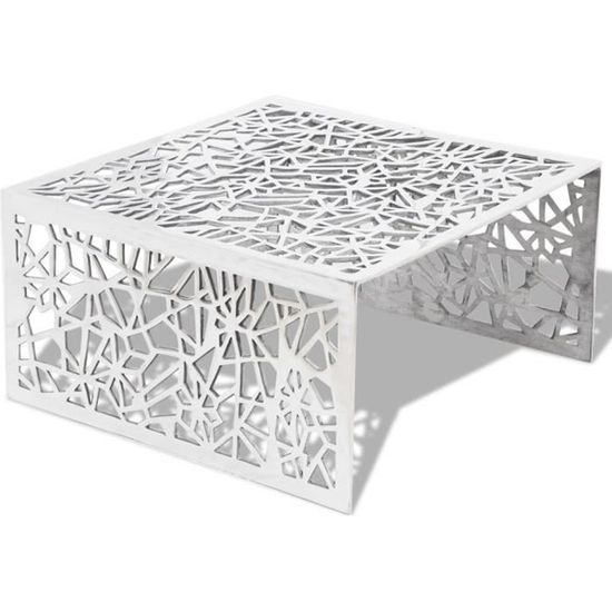 Magnifique Table basse en aluminium avec design geometrique ajoure Argent
