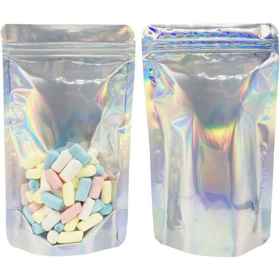 100 Pcs Sachet Alimentaire Zip Holographique, Sachet Aluminium Zip ...