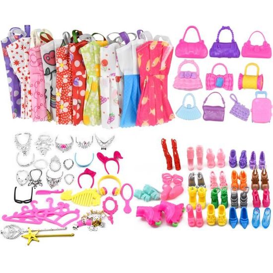 Lot 63 Vêtements et Accessoires Compatibles Poupée Barbie - Robes,  Chaussures, Habits, Cintres - STOCK FRANCE - Cdiscount Jeux - Jouets