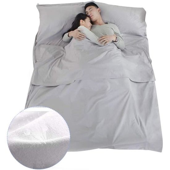Draps De Sac De Couchage Double En Coton – 200x160 Cm, Léger, Lavable, Avec Taie D’oreiller Intégrée