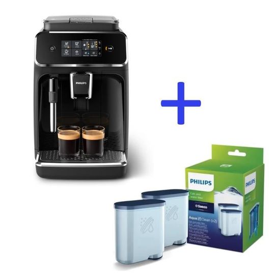 Machine à café Expresso Automatique PHILIPS EP2221/40 + 1 boîte de 2 filtres à eau et à calcaire AquaClean