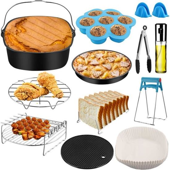 Kit 15 Accessoires Silicone Pour Philips Airfryer Double Panier (séries 3000-5000) - Moules à Gaufres, Pain, Poche à œufs, Etc.