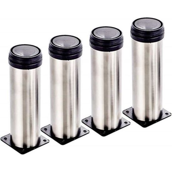 Pied Meuble Réglable AKOLAFE Lot De 4 Pieds De Meubles Réglables, Noirs, 8 à 12 Cm, Hauteur Réglable, Diamètre : 40 Mm, Ronds, Avec Vis, Pieds D' Armoire En Métal, Pieds De Support