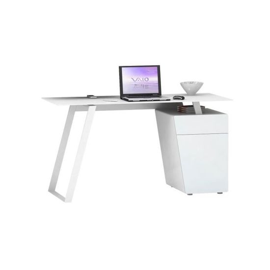 Matelpro Bureau Informatique Design Metal Et Verre Blanc Janeto