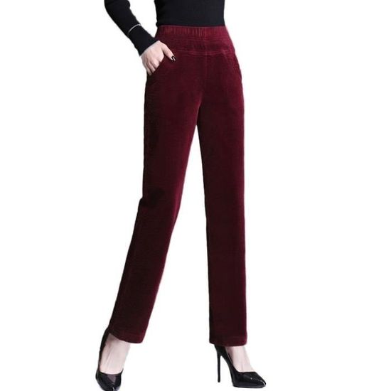 Pantalon velours sales cotelé femme rouge