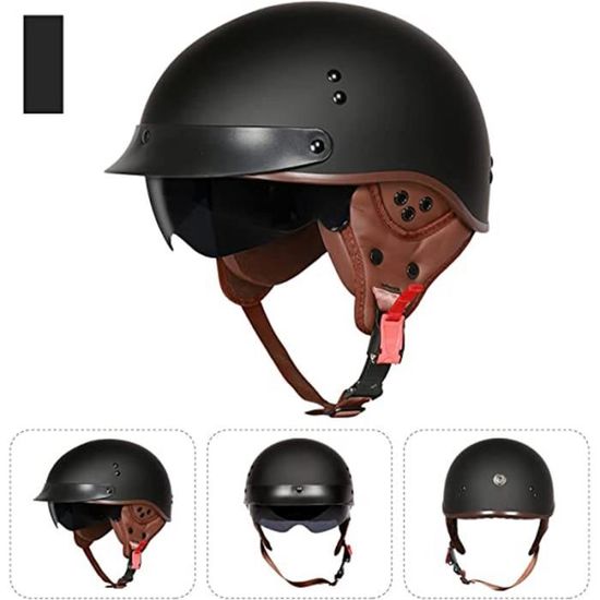 Casque Moto Style Allemand - Demi-jupe Aéré Avec Protection UV | Vintage Et Confortable Pour Scooters Casque Demi Visage Cuir Allemand
