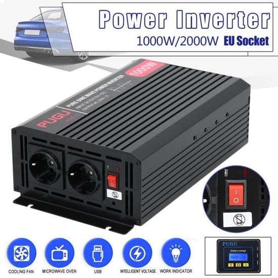 Convertisseur Onduleur 1000W (2000W Pic) De 12V DC à 220V AC - Onde Modifiée - Neuf