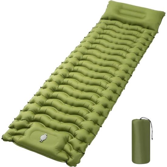 Matelas gonflable de camping ultraléger avec oreiller, pompe à pied intégrée, étanche et sac de transport, gris - Sport