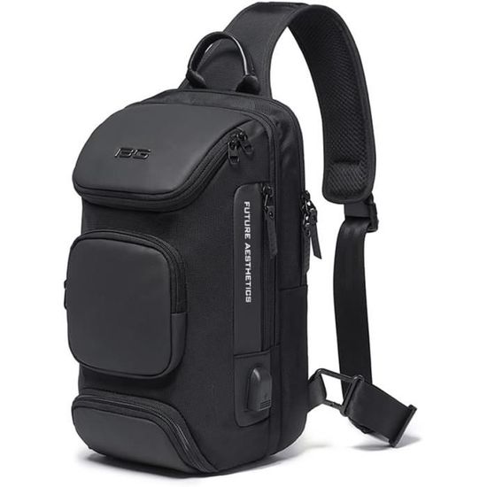 Sac à Bandoulière Homme VARLIVOO Toile Rétro Avec Port USB - Sling Bag Antivol Pour Voyage Et Sport