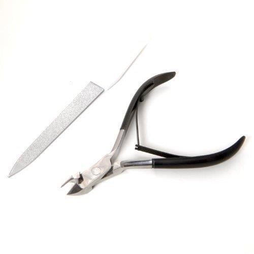 Coupe Ongle Pro Manche Revêtement Noir Coupe Cuticule + Lime Ongle Diamant + Pince Epiler