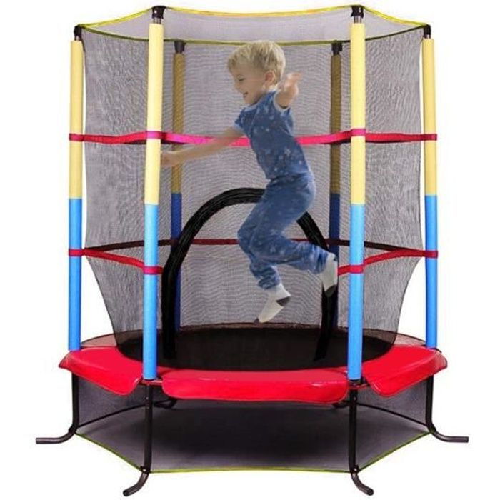 Trampoline pour enfants Diamètre de 140 cm, sécurisé par un filet et des bords rembourrés