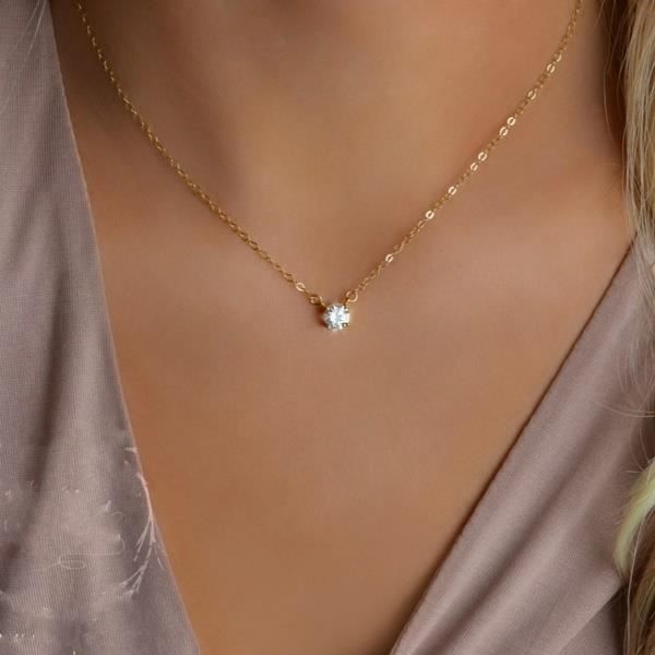 Délicat Petit Diamant Pendentif Élégant Or Solitaire Collier Femmes Bijoux Cadeau_argent