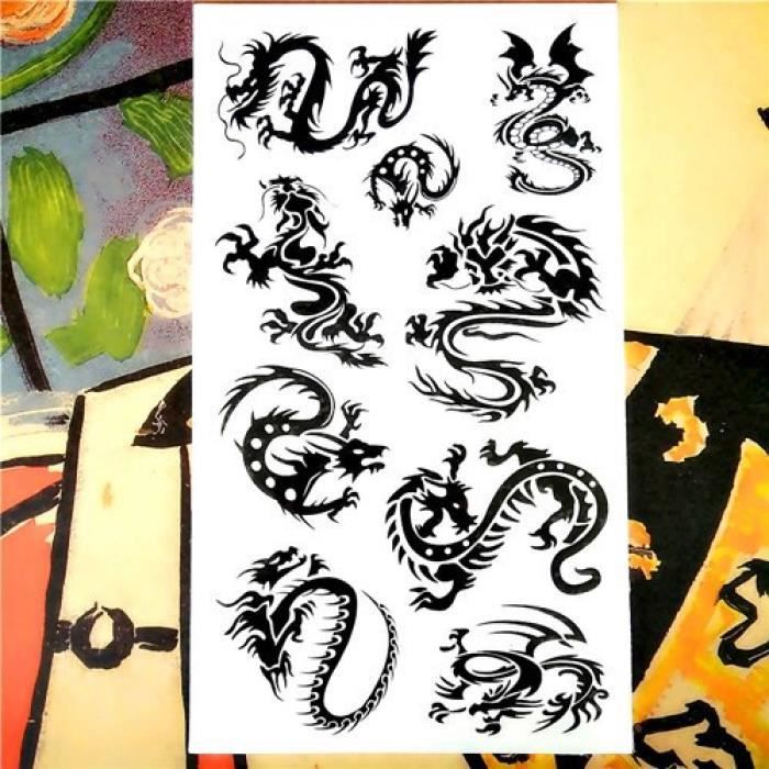 Tatouage Temporaire, Monochrome,Nu-TATY Dragon noir Totem corps Art bras Flash 17*10 cm étanche faux henné indolore