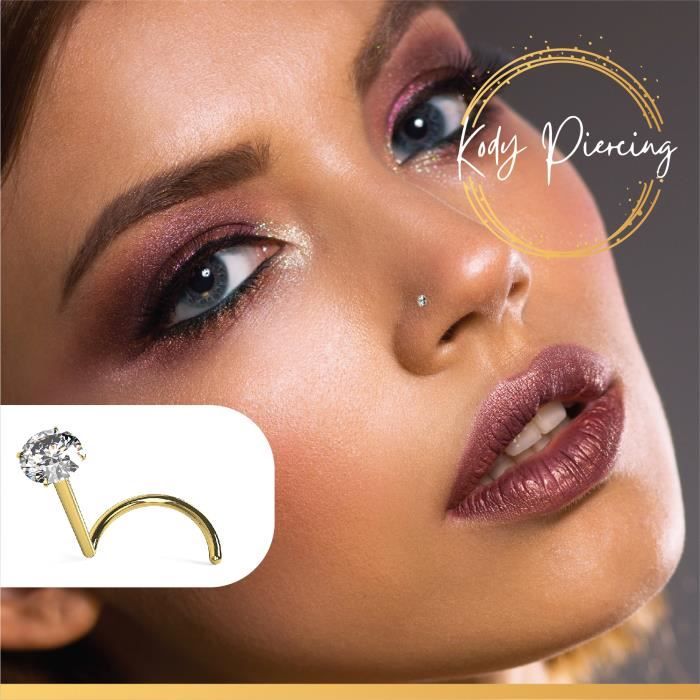KODY PIERCING Tige Courbée en OR 9 carats Orné d'un Véritable Diamant de 1,5mm serti