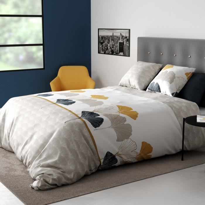 Parure de lit housse de couette avec taie d'oreiller 100% Coton 57 fils Mangae 240x260 cm
