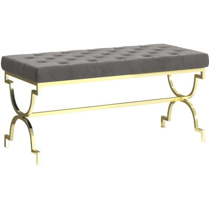 Banc 99 cm Banc d'entrée - Banc de jardin Banquette de Jardin Fauteuil de jardin Gris Velours et acier inoxydable Moderne De Luxe -