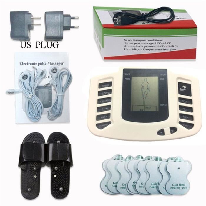 MQUPIN russe bouton pantoufle + 16 pièces électrodes stimulateur musculaire électrique masseur corpo - Modèle: WHITE -