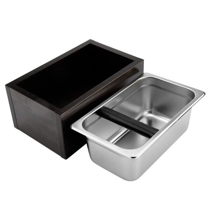 Drfeify Boîte de seau de récipient moulu de café d'acier inoxydable avec la base en bois pour l'usage de café -OLL