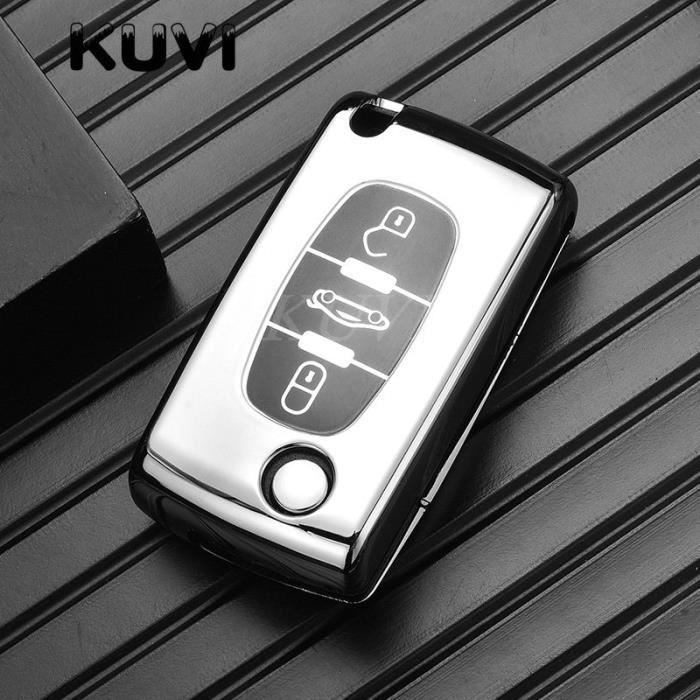 Coque clé,Étui pour clé de voiture en TPU, couverture complète pour citroën Xsara Picasso C2 C3 C4 C5 C6 C8 - Type 3 button-silver