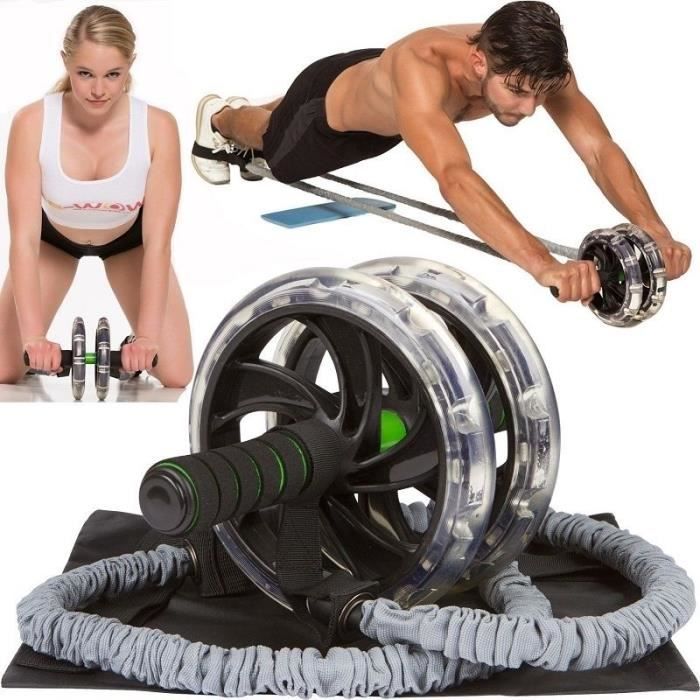 2 pcs Double Roues Ab Rouleau Corde de Traction Taille Abdominale Minceur