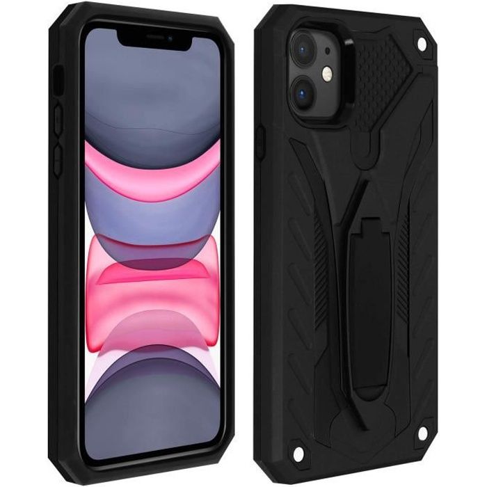 Coque iPhone 11 Protection Bi-matière Antichoc Fonction Support noir